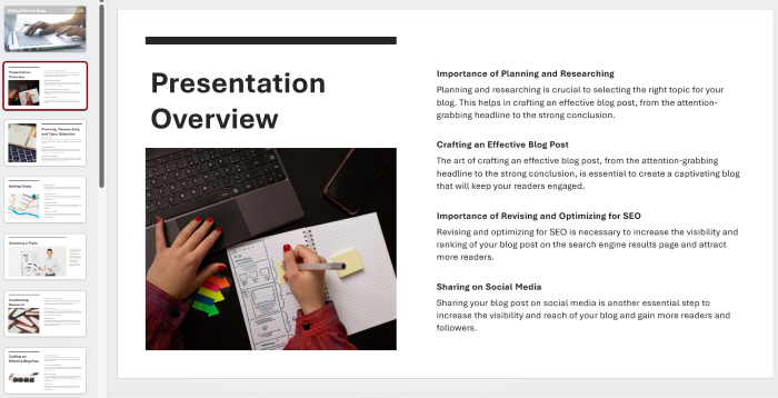 A screenshot of Microsoft Powerpoint showing the presentation generated by the previous request