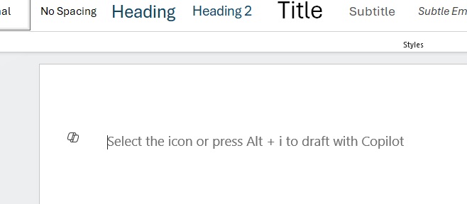 A Screenshot of Microsoft Word showing the option to draft with Copilot