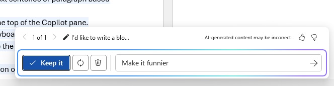 A screenshot of the dialog box for refinement, with "Make it funnier" entered