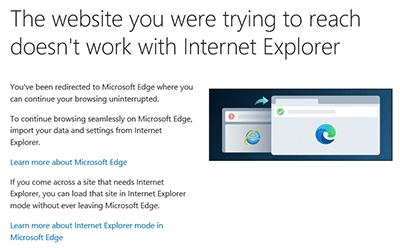 internet explorer redirect to edge